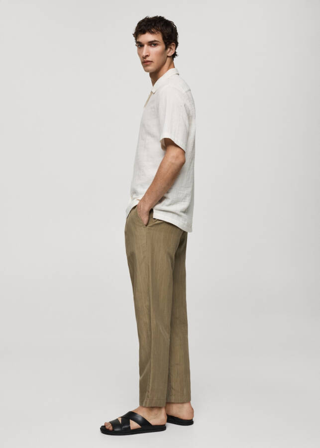 Khaki striped drawstring pants with linen blend. - 9