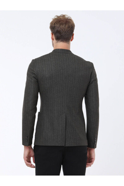 Khaki Striped Slim Fit Knit Jacket - 14