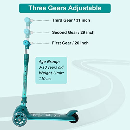 Kick Scooter for Kids, Wheel with Brake, Adjustable Height Handlebar, Foldable, Lightweight, Aged 3-10, Wide Standing Board, and Up to 110lbs - 3