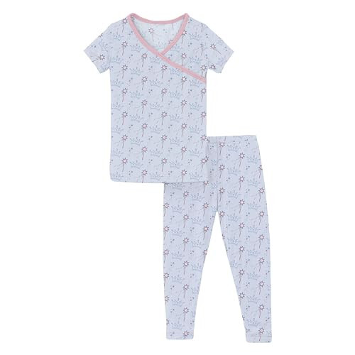 KicKee Print Kimono Pajama Set, Short Sleeve, Snug Fit Sleepwear, Baby to Kid, Super Soft Bamboo Viscose PJs - 7