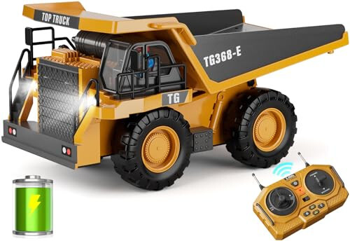 KIDMARKT RC Dump Truck Toy, 9-Channel Remote Control Toy with Metal Bed & Light, Rechargeable Battery, Kids Construction Vehicle Truck Toys for 3+ Boys, Perfect 2024 Kid Birthday Gift for Ages 3-12+ - 1