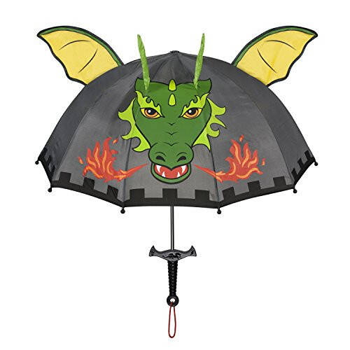 Kidorable Dragon Knight Grey Umbrella for Boys w/Fun Sword Handle, Pop-Up Dragon Wings - 1