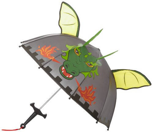 Kidorable Dragon Knight Grey Umbrella for Boys w/Fun Sword Handle, Pop-Up Dragon Wings - 2