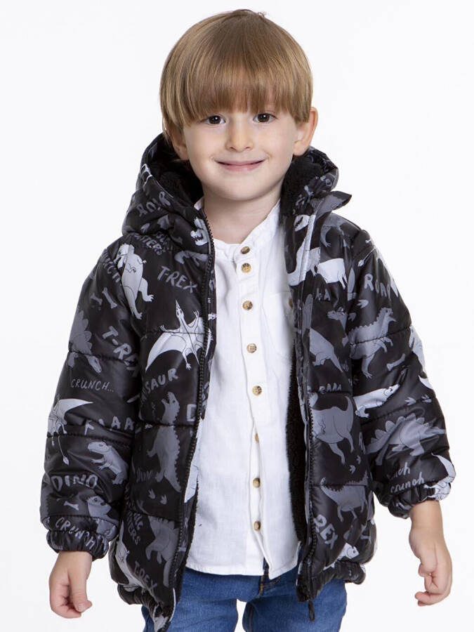 Kids Boys Jacket with Welsoft Lining, Dinosaur Pattern, with Hood AK2509 - 1