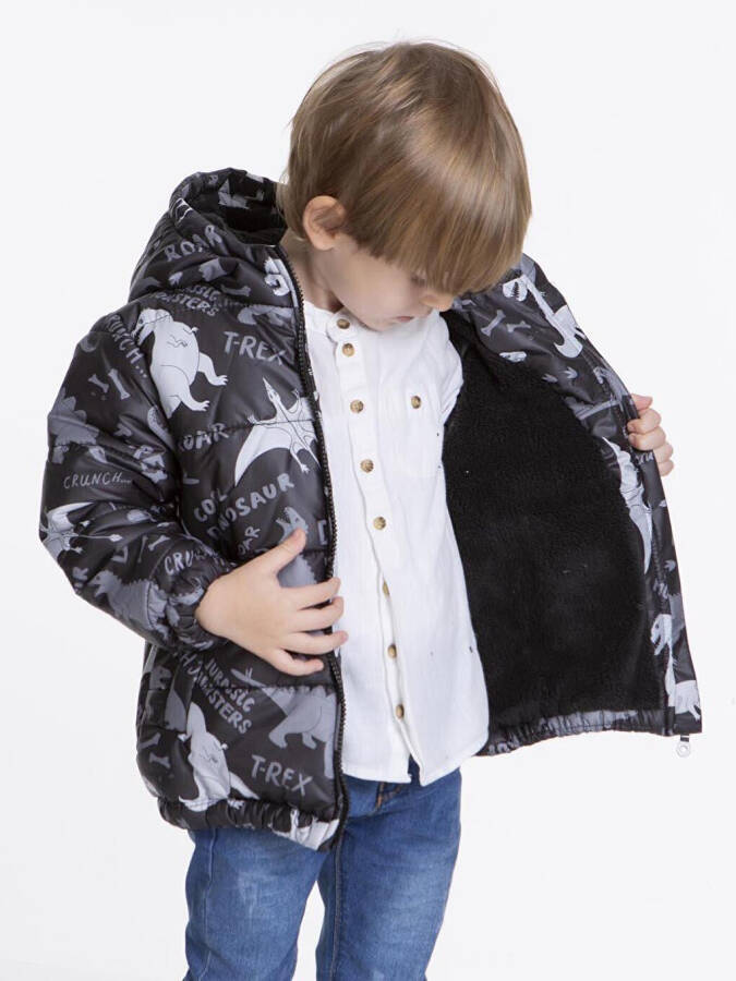 Kids Boys Jacket with Welsoft Lining, Dinosaur Pattern, with Hood AK2509 - 2