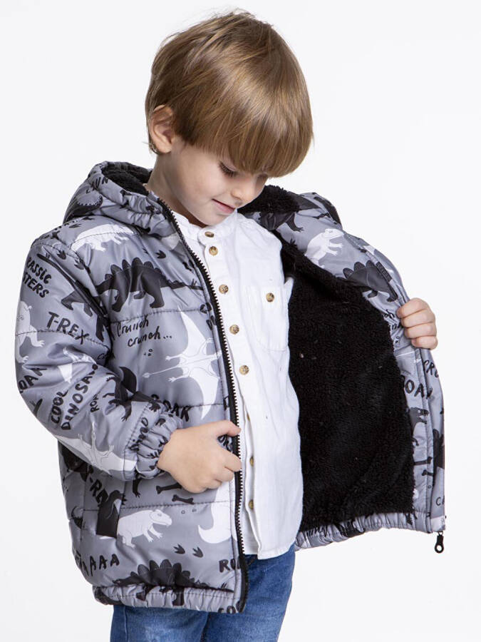 Kids Boys Winter Jacket with Welsoft Lining, Dinosaur Pattern, Hooded Jacket AK2509 - 3