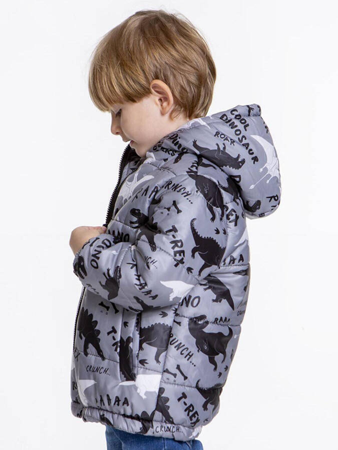 Kids Boys Winter Jacket with Welsoft Lining, Dinosaur Pattern, Hooded Jacket AK2509 - 5