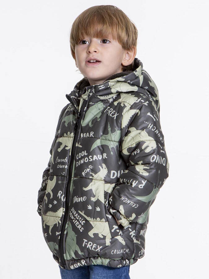 Kids Boys Winter Jacket with Welsoft Lining, Dinosaur Patterned, Hood AK2509 - 13