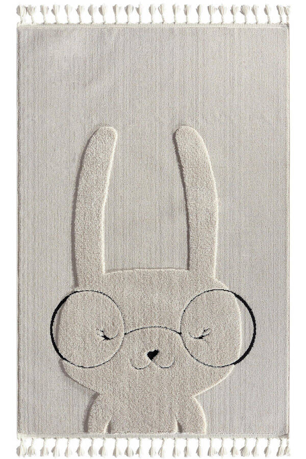 Kids - Bunny Rabbit Figurine Cream Baby Room Rug - 7