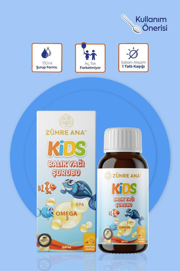 Kids Çocuklar için - Omega 3 Balık Yağı Şurubu Vitamin Katkılı ve Portakallı 150 Ml - 3