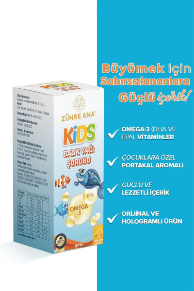 Kids Çocuklar için - Omega 3 Balık Yağı Şurubu Vitamin Katkılı ve Portakallı 150 Ml - 4