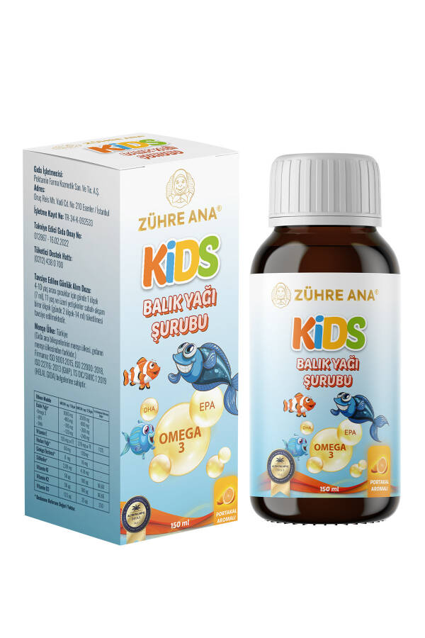 Kids Çocuklar için - Omega 3 Balık Yağı Şurubu Vitamin Katkılı ve Portakallı 150 Ml - 7