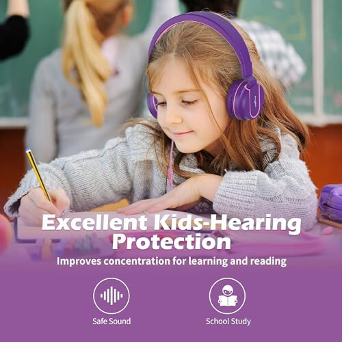 Kids Headphones, AILIHEN I35 On-Ear Headphones for School, Safe Volume 93dB, HD Mic Stereo Headphone for Kid Girls Children, Foldable Wired 3.5mm for Chromebook, Laptop, Computer, Tablet (Pink Purple) - 3