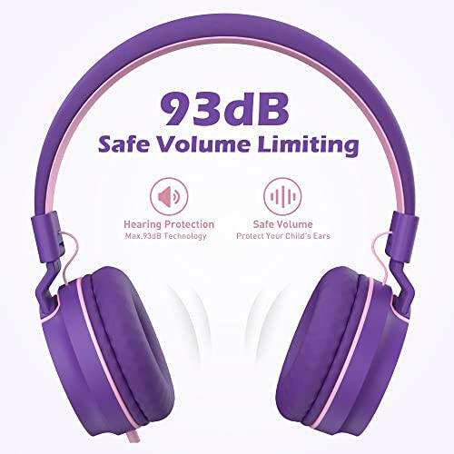 Kids Headphones, AILIHEN I35 On-Ear Headphones for School, Safe Volume 93dB, HD Mic Stereo Headphone for Kid Girls Children, Foldable Wired 3.5mm for Chromebook, Laptop, Computer, Tablet (Pink Purple) - 5