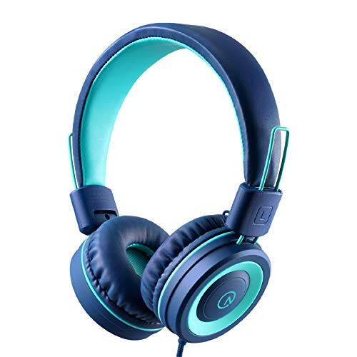 Kids Headphones - noot products K11 Foldable Stereo Tangle-Free 3.5mm Jack Wired Cord On-Ear Headset for Children/Teens/Boys/Girls/Smartphones/School/Kindle/Airplane Travel/Plane/Tablet (Navy/Teal) - 1