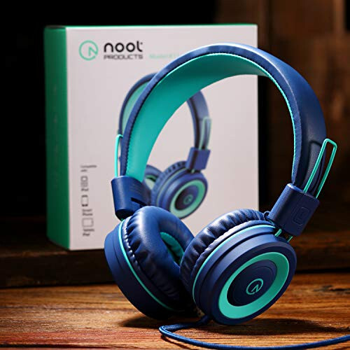 Kids Headphones - noot products K11 Foldable Stereo Tangle-Free 3.5mm Jack Wired Cord On-Ear Headset for Children/Teens/Boys/Girls/Smartphones/School/Kindle/Airplane Travel/Plane/Tablet (Navy/Teal) - 6