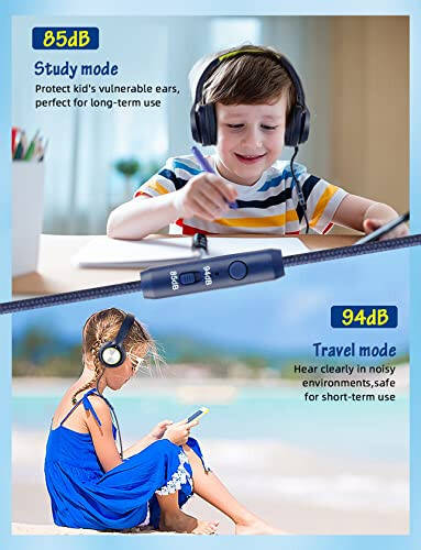 Kids Headphones with Cord, Wired Over Ear Headsets with Microphone Limited Volume 85dB/ 94dB, Portable Wired Headphones for Kids Boys Girls Teens Children Online School/Travel/iPad/Tablet/Cellphone - 4