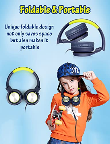 Kids Headphones with Cord, Wired Over Ear Headsets with Microphone Limited Volume 85dB/ 94dB, Portable Wired Headphones for Kids Boys Girls Teens Children Online School/Travel/iPad/Tablet/Cellphone - 6