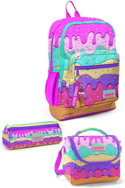 Kids Pink Colorful Ice Cream Patterned 3-Piece School Bag Set SET0123731 - 1