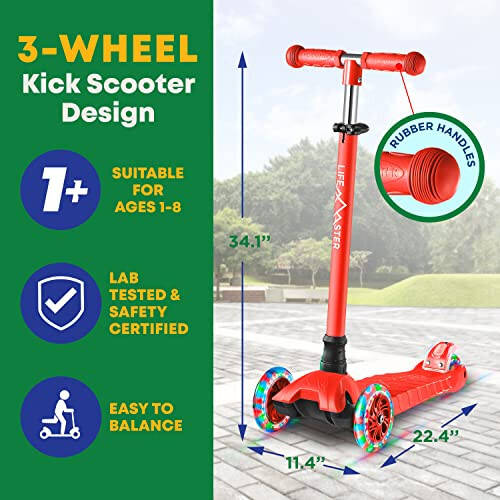 Kids Scooter – Children and Toddler 3 Wheel Kick Scooter – LED Wheel Lights Illuminate When Rolling Lifemaster - 5