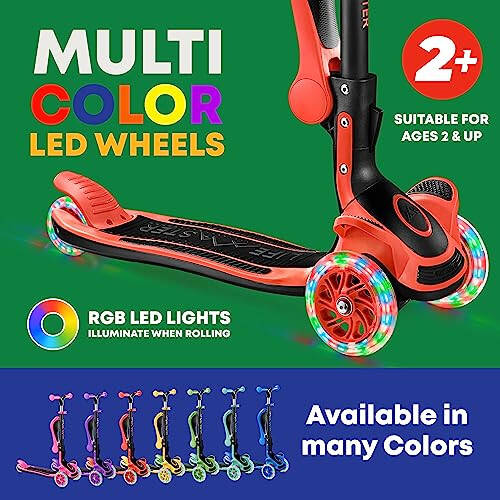 Kids Scooter – Foldable Seat – LED Wheel Lights Illuminate When Rolling – Children and Toddler 3 Wheel Kick Scooter – Adjustable Handlebar – Indoor and Outdoor- Pink - by Lifemaster - 6