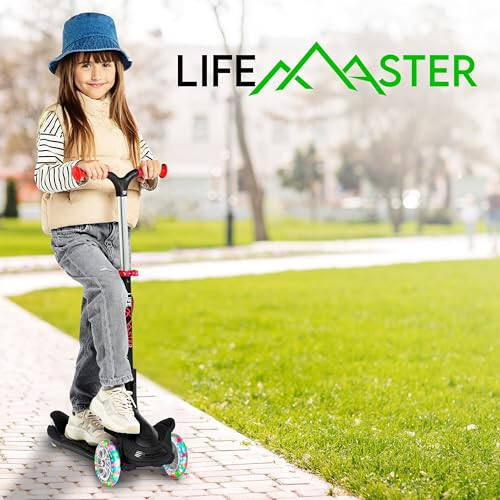 Kids Scooter - Foldable Seat - LED Wheel Lights Illuminate When Rolling - Children and Toddler 3 Wheel Kick Scooter - Adjustable Handlebar - Indoor and Outdoor- Pink - by Lifemaster - 7