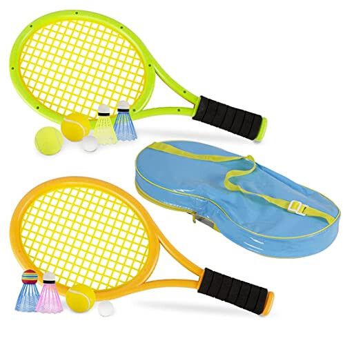 Kids Tennis Rackets with Carrying Bag,Soft Training Balls and Badminton Birdies,12 in 1 Tennis Racquets Gift Set for Children Outdoor Indoor Sports - 8