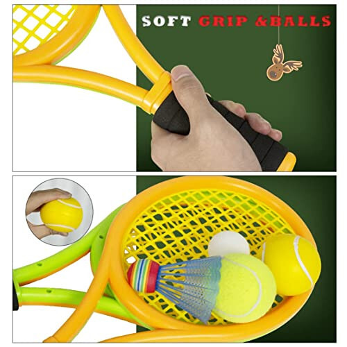 Kids Tennis Rackets with Carrying Bag,Soft Training Balls and Badminton Birdies,12 in 1 Tennis Racquets Gift Set for Children Outdoor Indoor Sports - 10