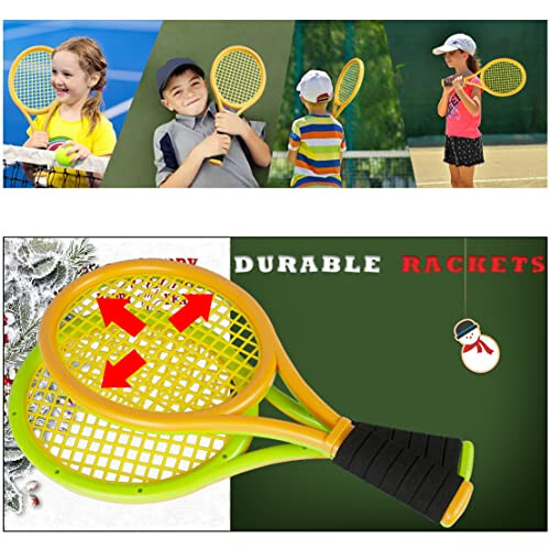 Kids Tennis Rackets with Carrying Bag,Soft Training Balls and Badminton Birdies,12 in 1 Tennis Racquets Gift Set for Children Outdoor Indoor Sports - 2