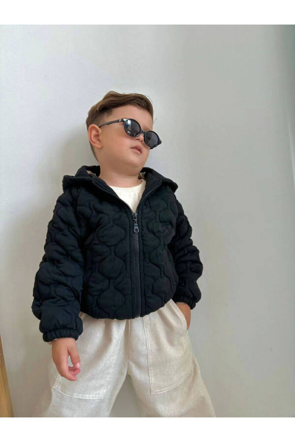 Kids Unisex Hooded Quilted Black Jacket - 10