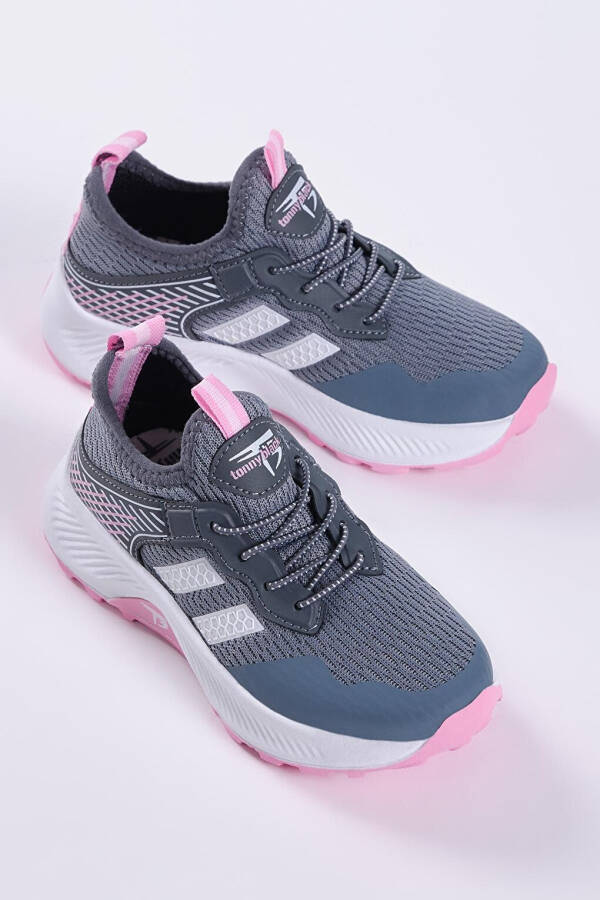 Kids Unisex Smoke Pink Comfortable Fit Breathable Fabric Lace-Up Sneaker - 5