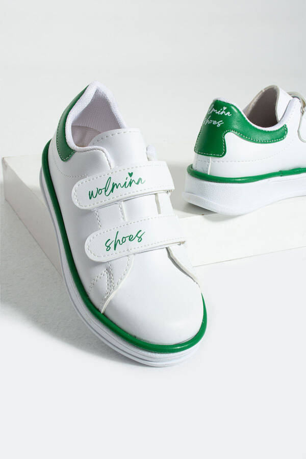 Kids Unisex White Green Sneakers Hook and Loop Daily Casual Sports Shoes - 3