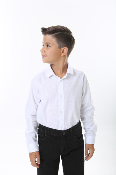 Kids White Cotton Flam Shirt - 1