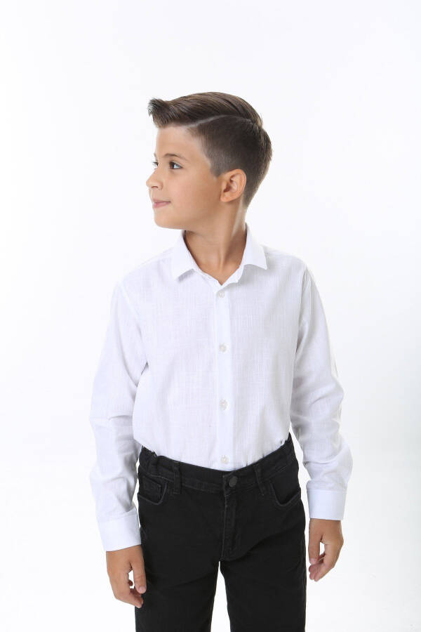 Kids White Cotton Flam Shirt - 1