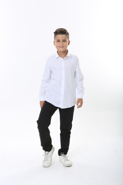 Kids White Cotton Flam Shirt - 2