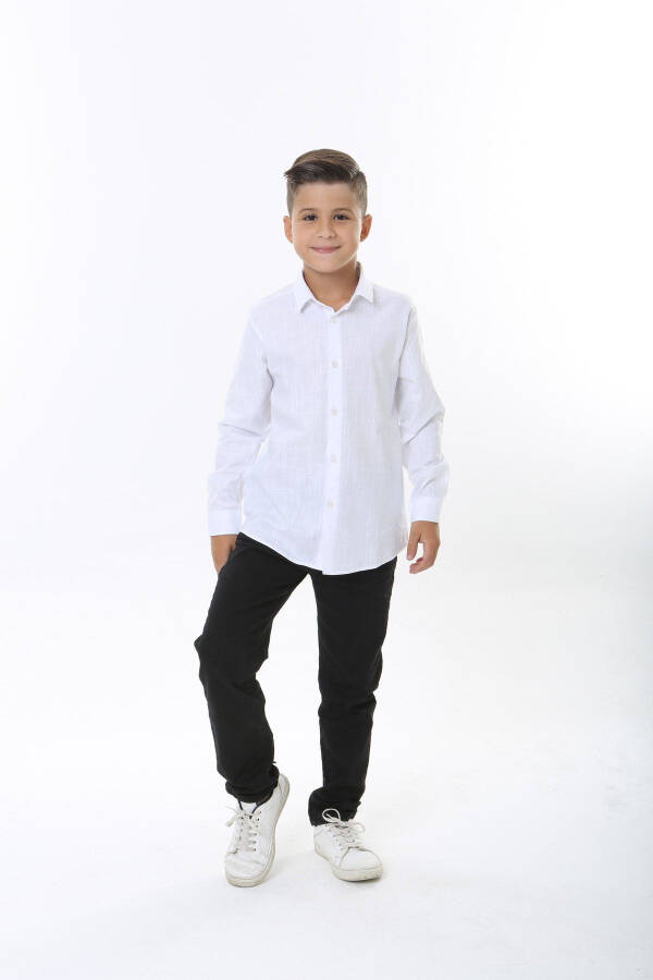 Kids White Cotton Flam Shirt - 2