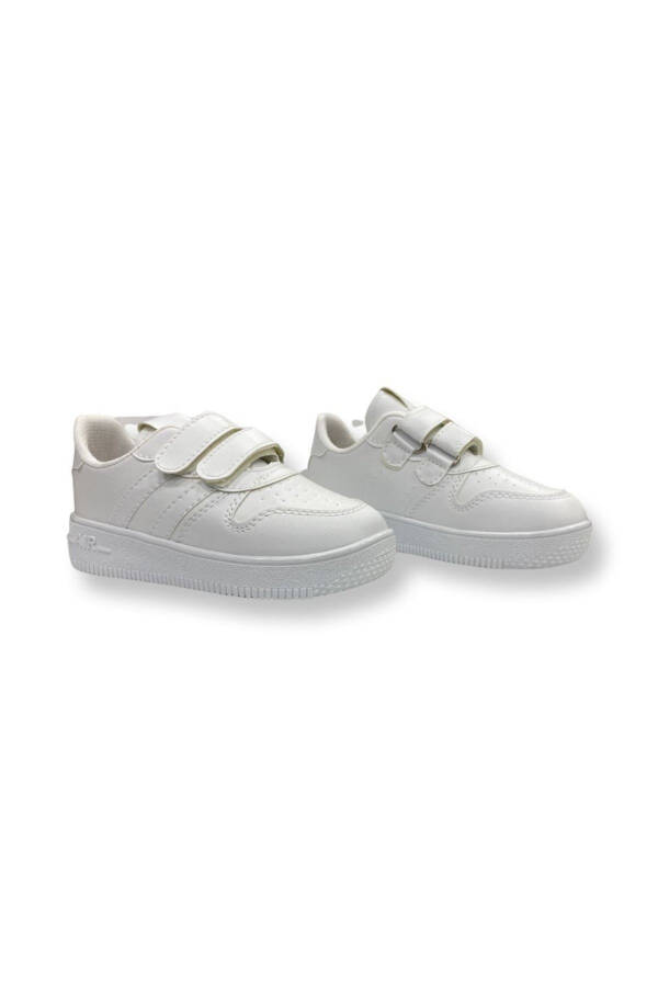 Kids White Velcro Sport Sneakers - 1