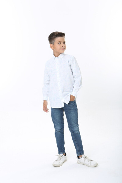 Kids White Waffle Fabric Blue Letter Patterned Shirt - 3