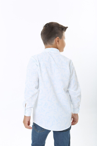 Kids White Waffle Fabric Blue Letter Patterned Shirt - 4