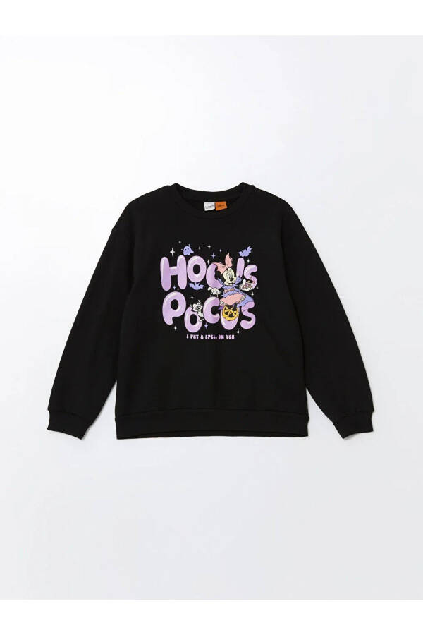 Kids Yeni Siyah Bisiklet Yaka Minnie Mouse Baskılı Uzun Kollu Kız Çocuk Sweatshirt - 1