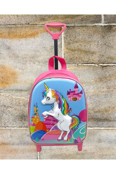 Kindergarten Nursery Pull-Along Unicorn Pony Horse Printed 3-6 Years 3d Embossed Back School Bag - 3