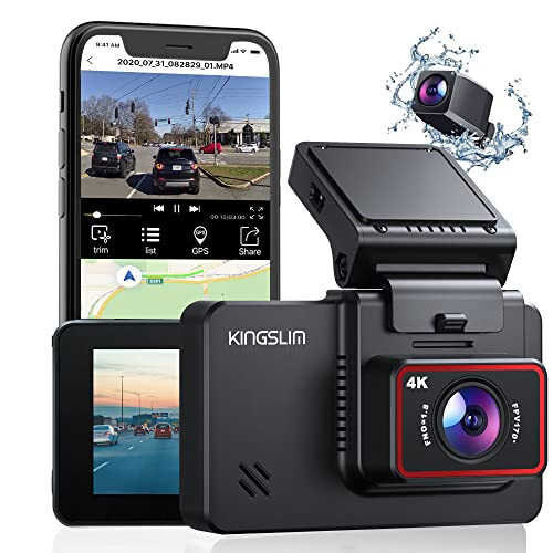 Kingslim D4 Dual Dash Cam with Built-in WiFi GPS, Front 4K/2.5K Rear 1080P for Cars, 3