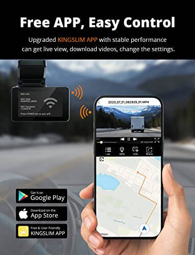 Kingslim D4 Dual Dash Cam with Built-in WiFi GPS, Front 4K/2.5K Rear 1080P for Cars, 3