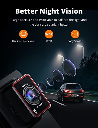 Kingslim D4 Dual Dash Cam with Built-in WiFi GPS, Front 4K/2.5K Rear 1080P for Cars, 3