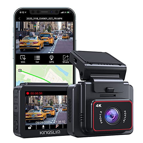 Kingslim D5-4K Dash Cam с Wi-Fi - Передняя автомобильная камера с GPS и скоростью, Sony Night Vision, поддержка приложения и 256 ГБ макс - 1