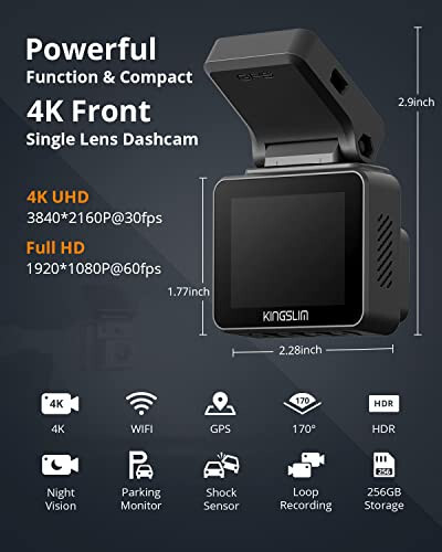 Kingslim D5-4K Wi-Fi li Dash Cam - GPS va tezlik bilan mashinalar uchun oldingi Dash kamera, Sony tungi ko'rish, dastur qo'llab-quvvatlashi va 256GB maksimal - 2