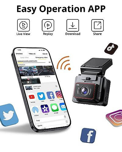 Kingslim D5-4K WiFi'li Dash Cam - GPS ve Hızlılık ile Araçlar İçin Ön Dash Kamera, Sony Gece Görüşü, Uygulama Desteği ve 256GB Maksimum - 4