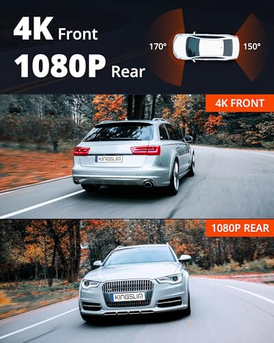 Kingslim Dash Cam Front and Rear 4K, Car Dash Camera for Cars with Free 64GB Card, 3 Inch Touchscreen, Front and Back Dashcam Built-in WiFi GPS, Night Vision, Parking Monitor, Smart App - 2