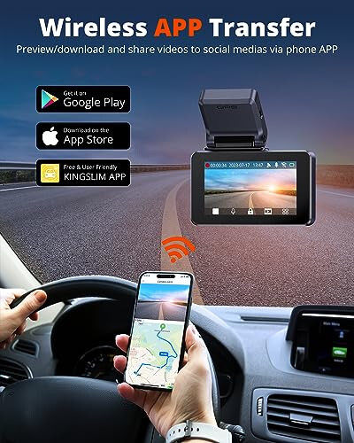 Kingslim Dash Cam Front and Rear 4K, Car Dash Camera for Cars with Free 64GB Card, 3 Inch Touchscreen, Front and Back Dashcam Built-in WiFi GPS, Night Vision, Parking Monitor, Smart App - 3