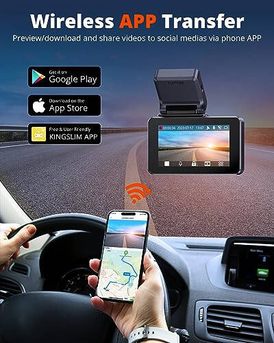 Kingslim Ön ve Arka 4K Dash Cam, Ücretsiz 64GB Kartlı Araçlar İçin Dash Kamera, 3 İnç Dokunmatik Ekran, Ön ve Arka Dashcam Yerleşik WiFi GPS, Gece Görüşü, Park Sensörü, Akıllı Uygulama - 3